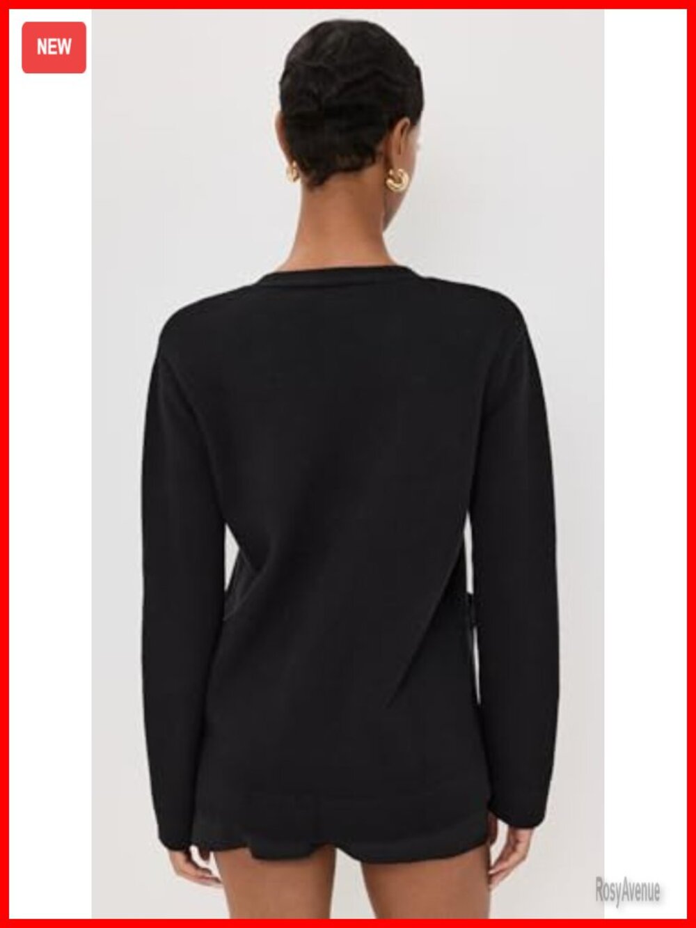 Oversized V-Neck Button Cardigan Ribbed Knit Patch Pockets - Picture 3 of 5